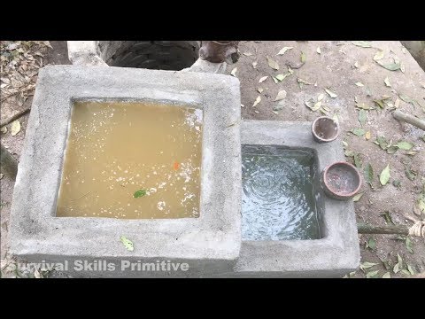 Primitive technology: searching for groundwater and water filter (water well and tank) full