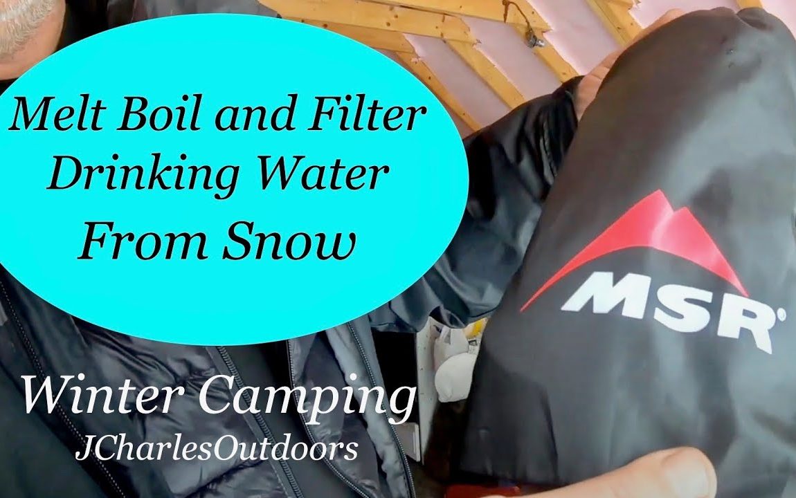 MSR Water filtration kit,  Melting Snow for Drinking Water. Deep snow off grid camp life,  Off Grid