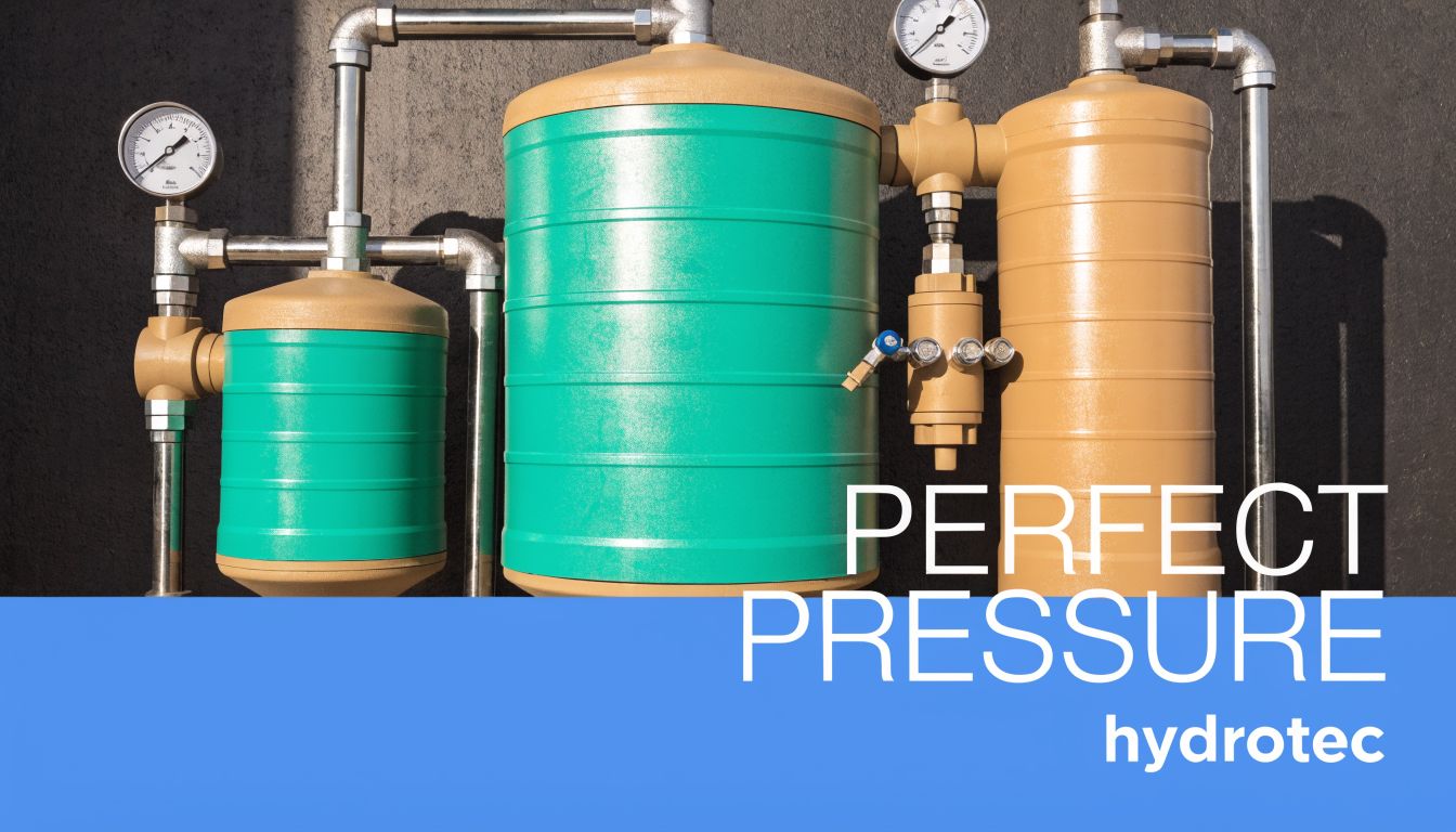 Industrial whole house water filtration system with pressure gauges mounted on a gray concrete wall