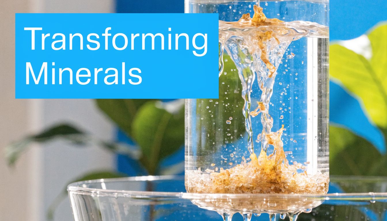 A close-up of mineral-rich water flowing through a cylindrical filter, symbolizing water purification processes.