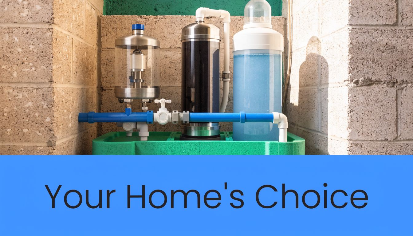 A modern home water filtration system installed on a stone wall, representing effective water treatment solutions.