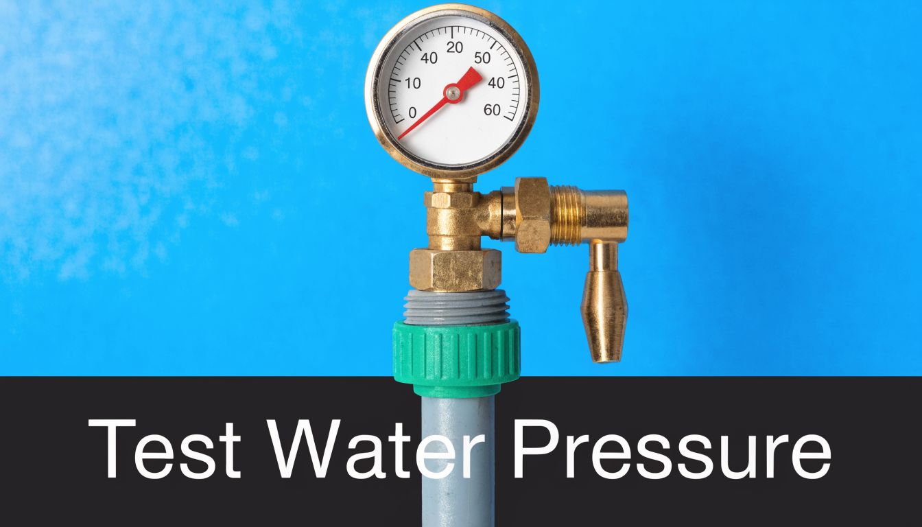 A close up view of a water pressure gauge attached to a hose on blue background.