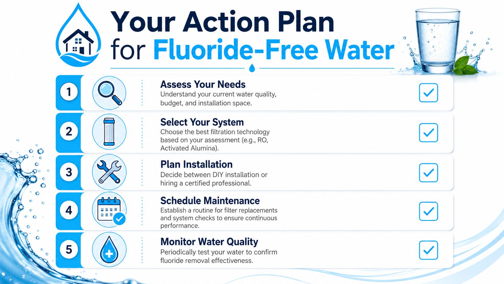A five-step guide on how to implement a fluoride-free water system for your home.