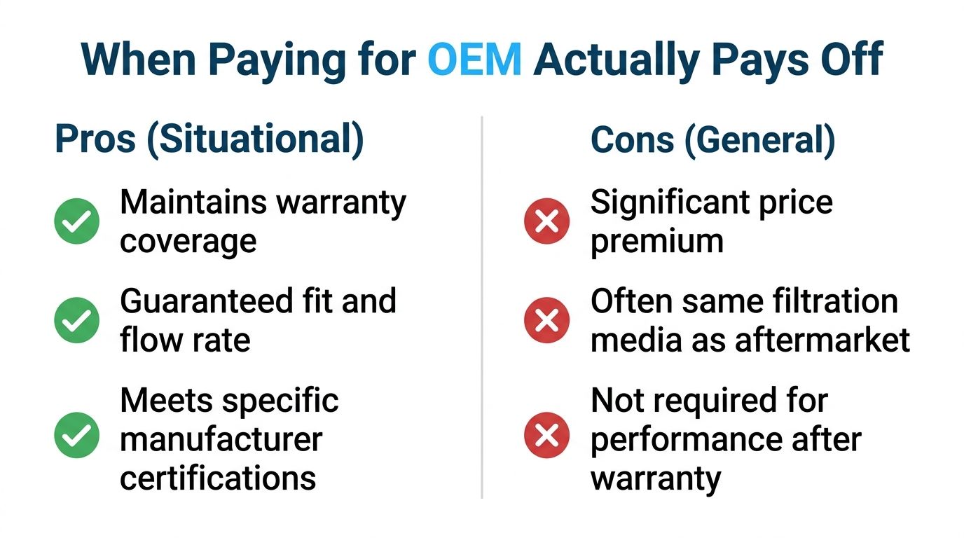 A comparison chart outlining the pros and cons of purchasing OEM parts versus aftermarket alternatives.